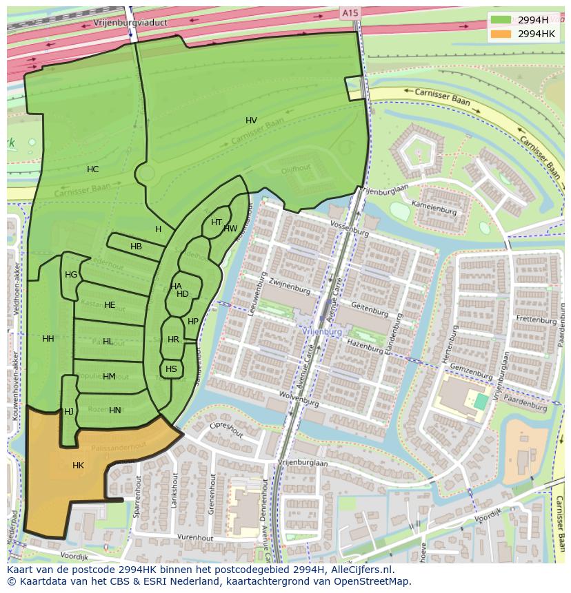 Afbeelding van het postcodegebied 2994 HK op de kaart.
