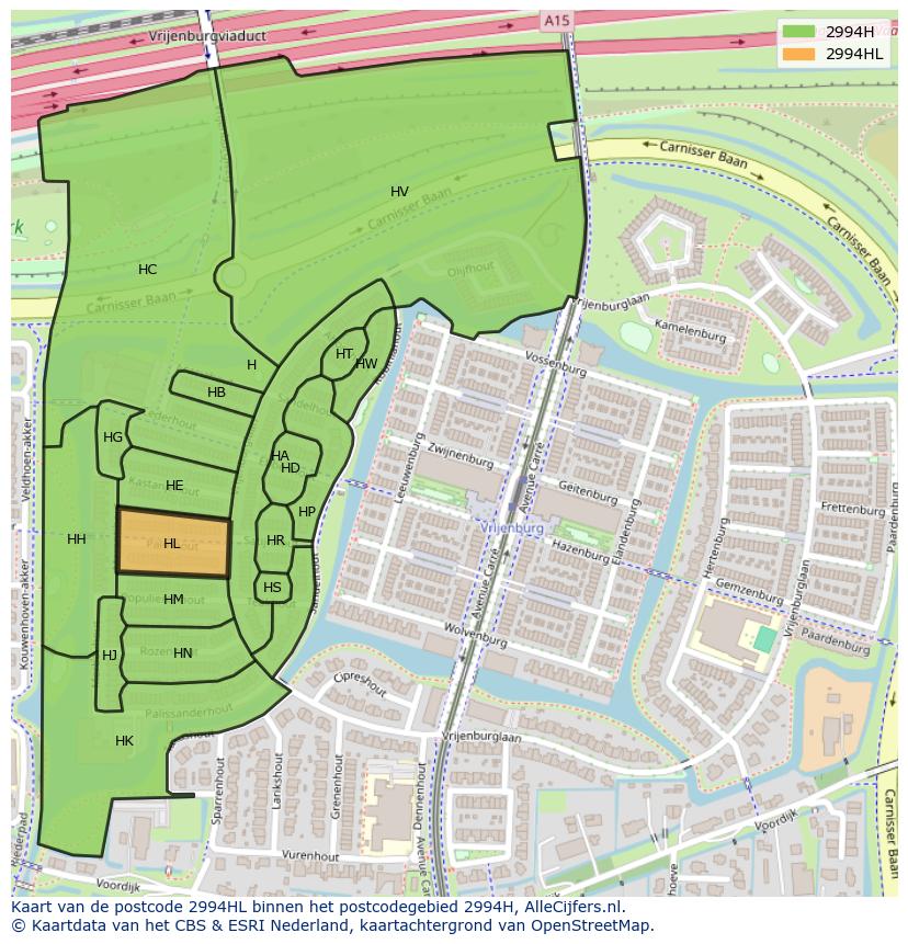 Afbeelding van het postcodegebied 2994 HL op de kaart.