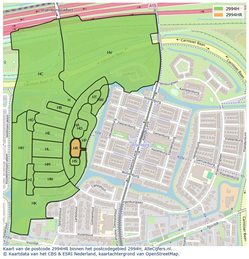 Afbeelding van het postcodegebied 2994 HR op de kaart.
