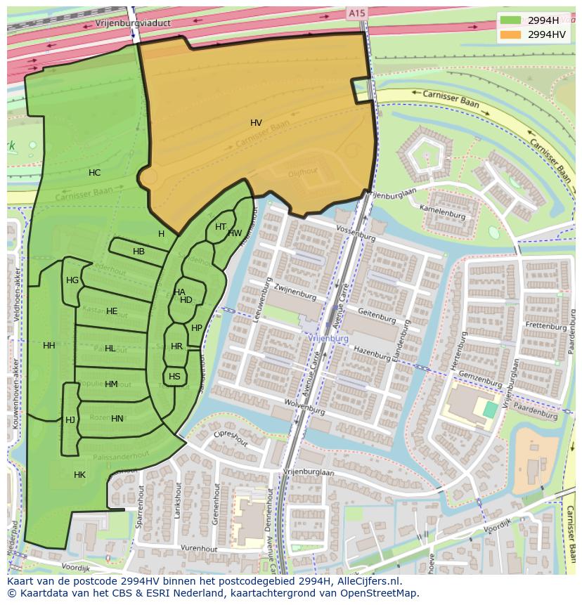 Afbeelding van het postcodegebied 2994 HV op de kaart.