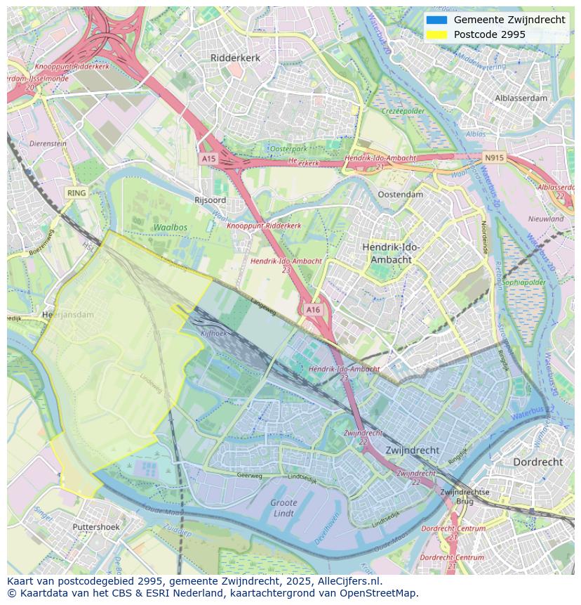 Afbeelding van het postcodegebied 2995 op de kaart.