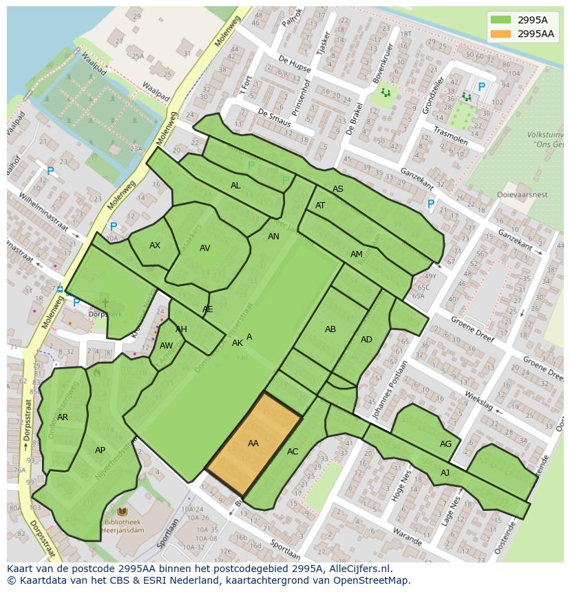 Afbeelding van het postcodegebied 2995 AA op de kaart.