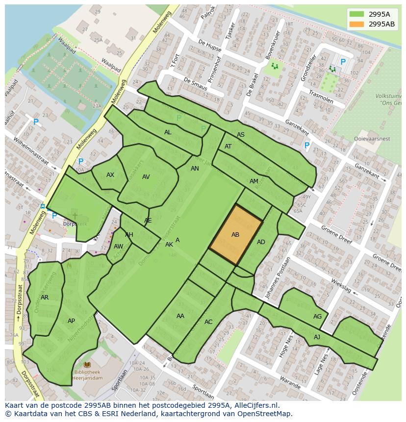 Afbeelding van het postcodegebied 2995 AB op de kaart.