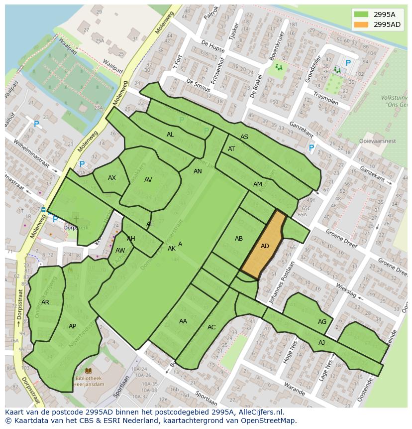 Afbeelding van het postcodegebied 2995 AD op de kaart.