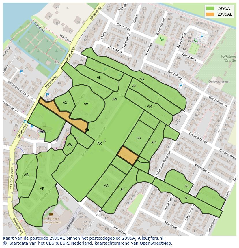 Afbeelding van het postcodegebied 2995 AE op de kaart.