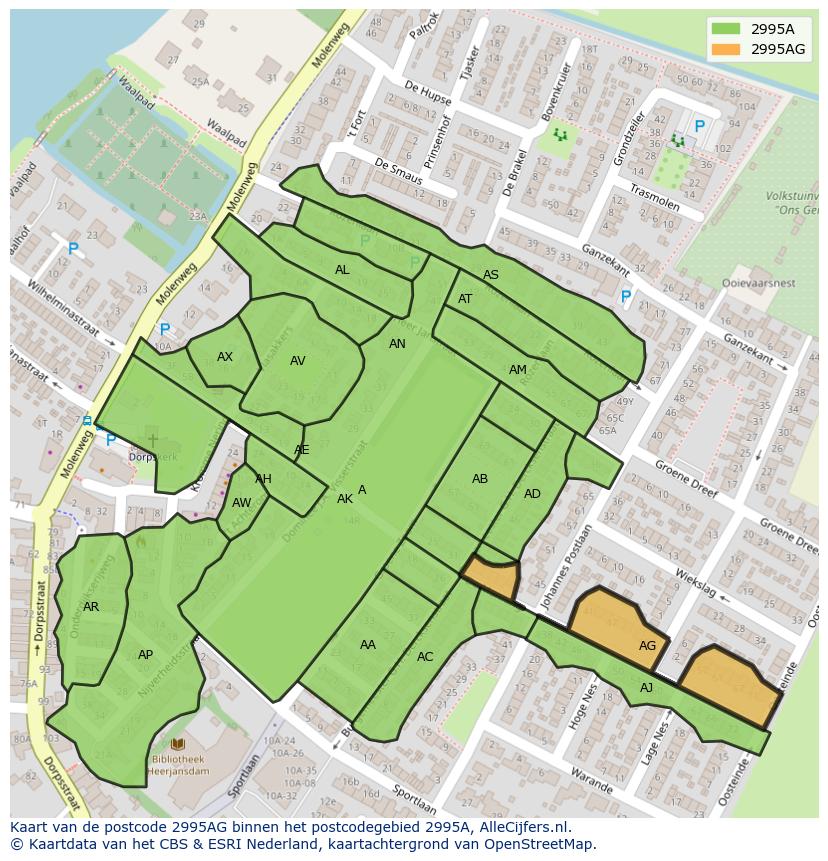 Afbeelding van het postcodegebied 2995 AG op de kaart.