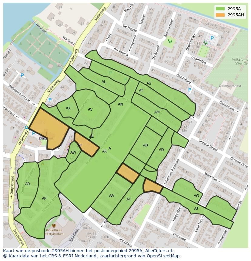 Afbeelding van het postcodegebied 2995 AH op de kaart.