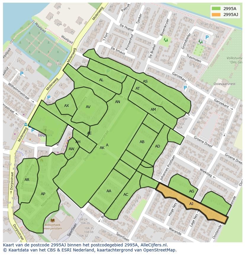 Afbeelding van het postcodegebied 2995 AJ op de kaart.