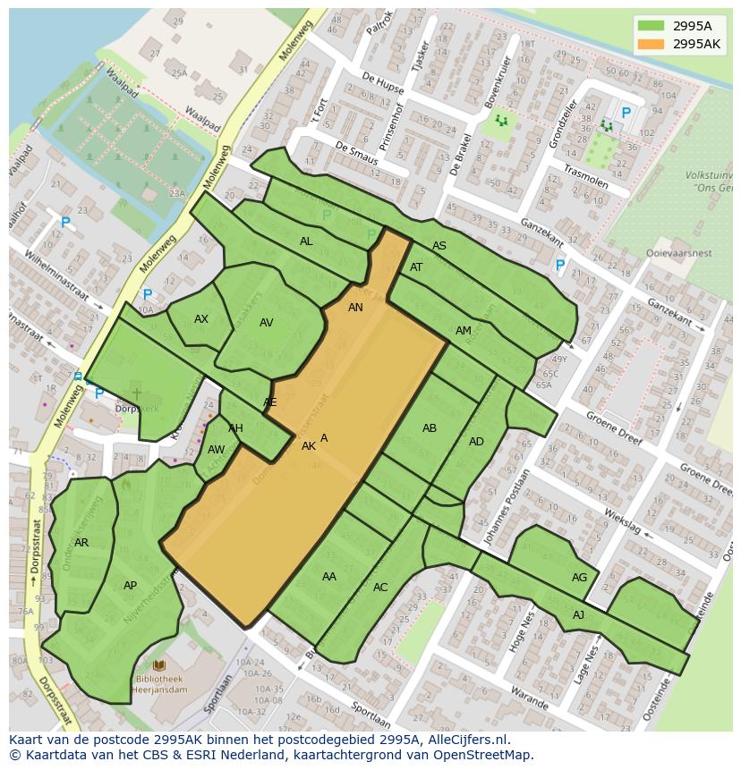 Afbeelding van het postcodegebied 2995 AK op de kaart.