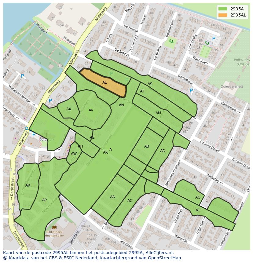Afbeelding van het postcodegebied 2995 AL op de kaart.