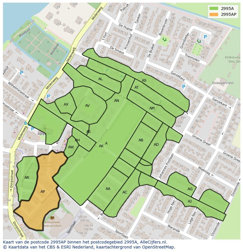 Afbeelding van het postcodegebied 2995 AP op de kaart.