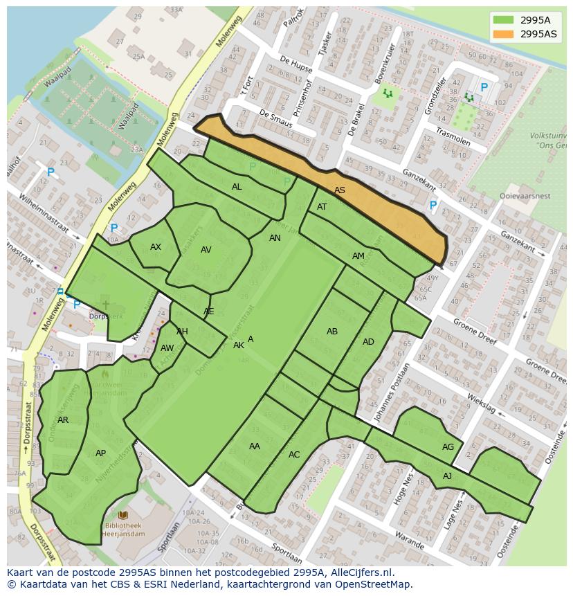 Afbeelding van het postcodegebied 2995 AS op de kaart.