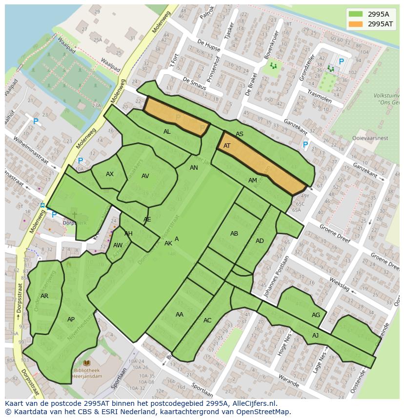 Afbeelding van het postcodegebied 2995 AT op de kaart.