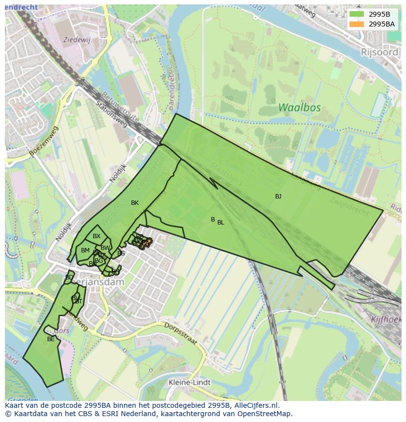 Afbeelding van het postcodegebied 2995 BA op de kaart.