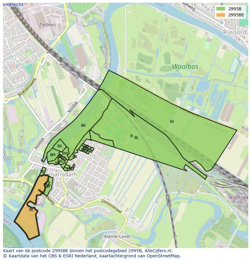 Afbeelding van het postcodegebied 2995 BE op de kaart.