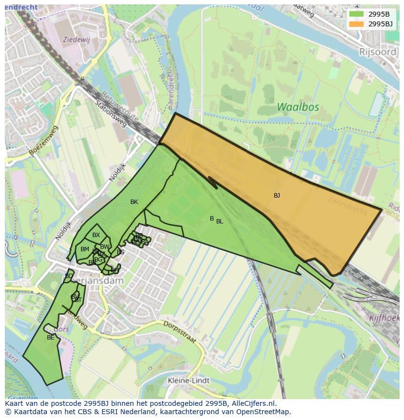 Afbeelding van het postcodegebied 2995 BJ op de kaart.