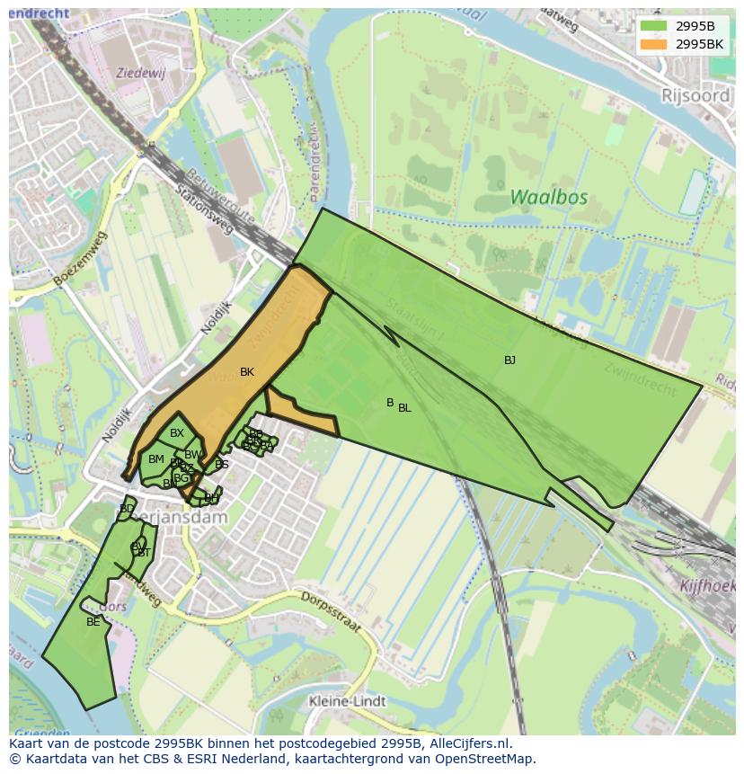 Afbeelding van het postcodegebied 2995 BK op de kaart.