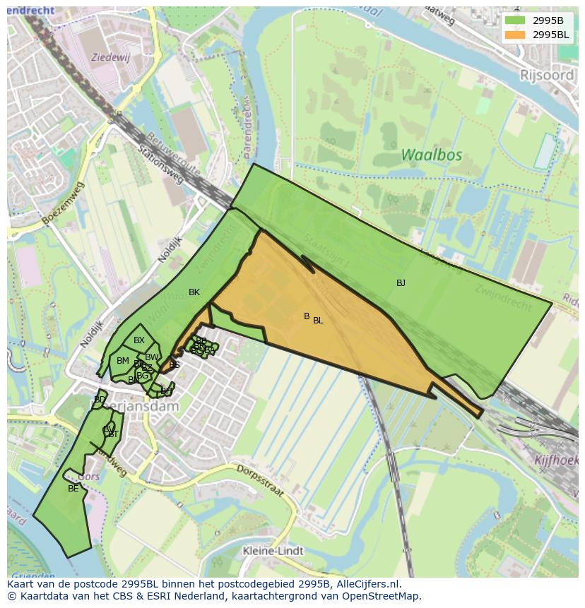 Afbeelding van het postcodegebied 2995 BL op de kaart.