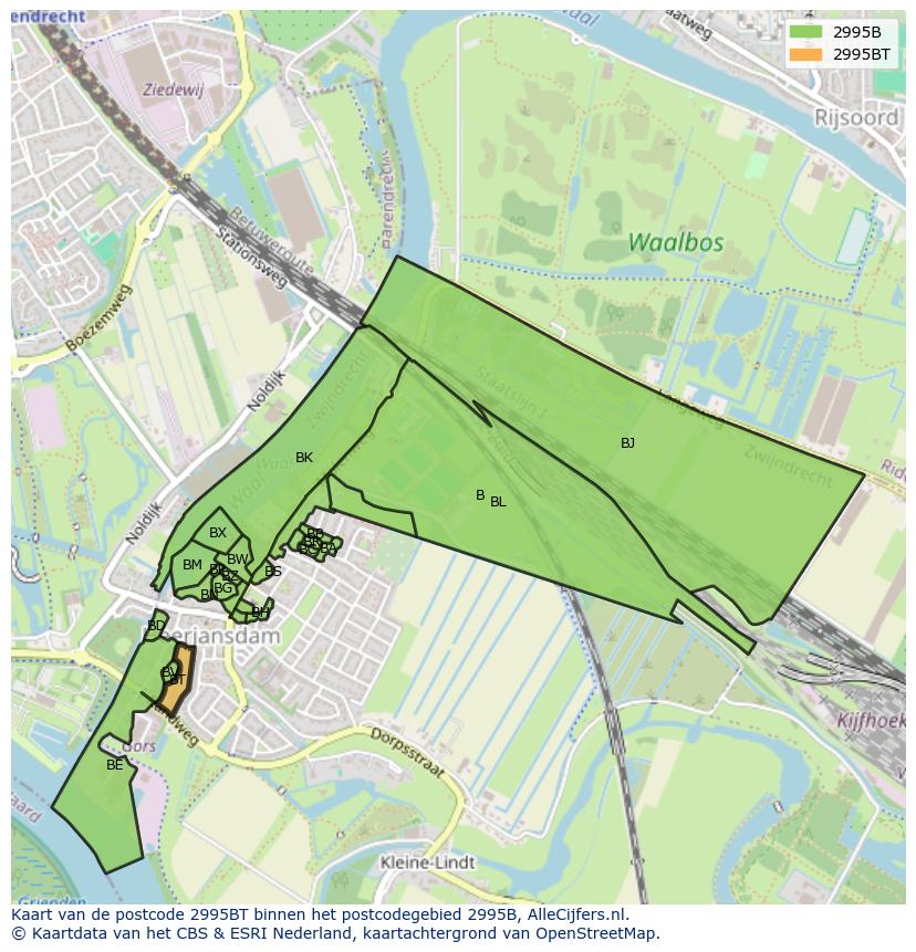 Afbeelding van het postcodegebied 2995 BT op de kaart.