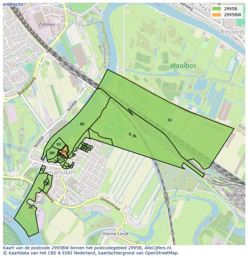 Afbeelding van het postcodegebied 2995 BW op de kaart.
