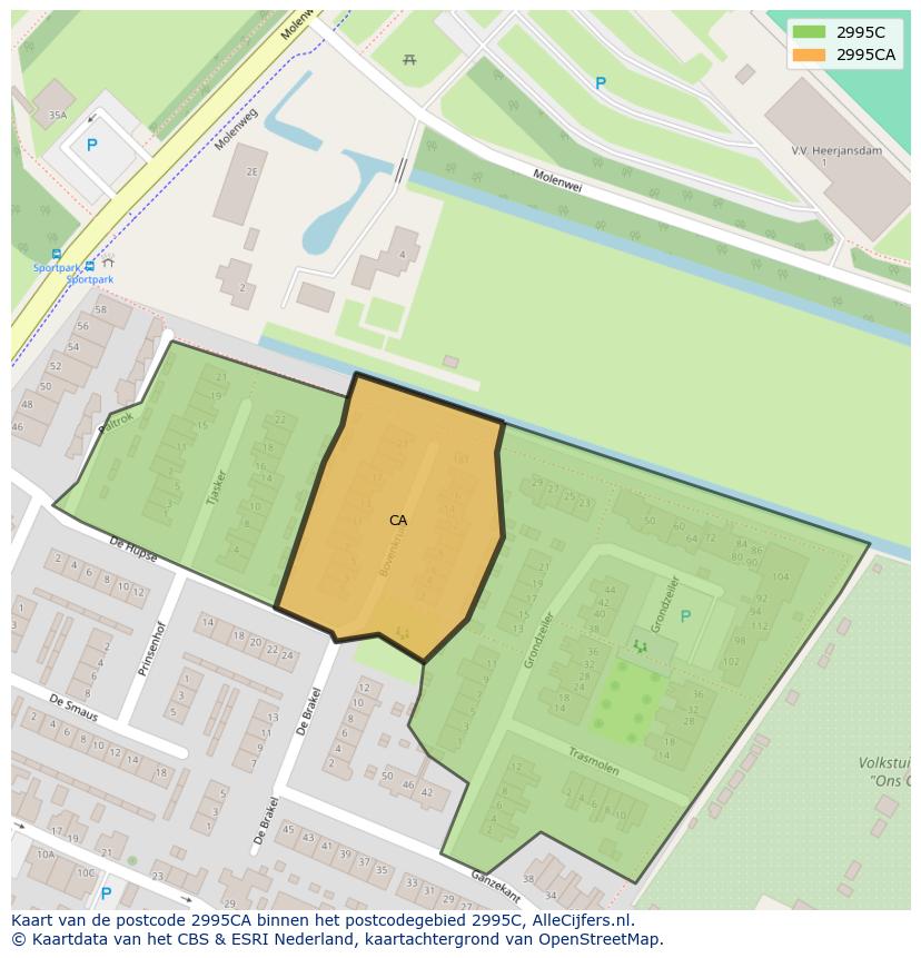 Afbeelding van het postcodegebied 2995 CA op de kaart.