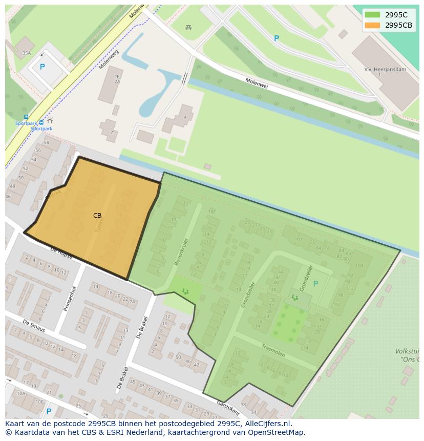 Afbeelding van het postcodegebied 2995 CB op de kaart.