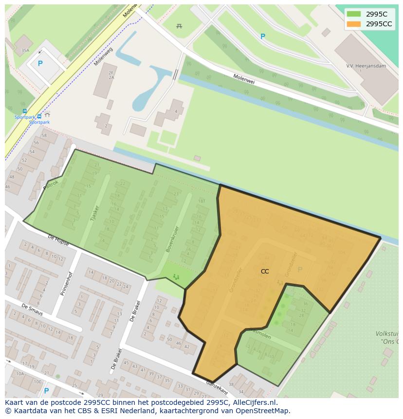 Afbeelding van het postcodegebied 2995 CC op de kaart.