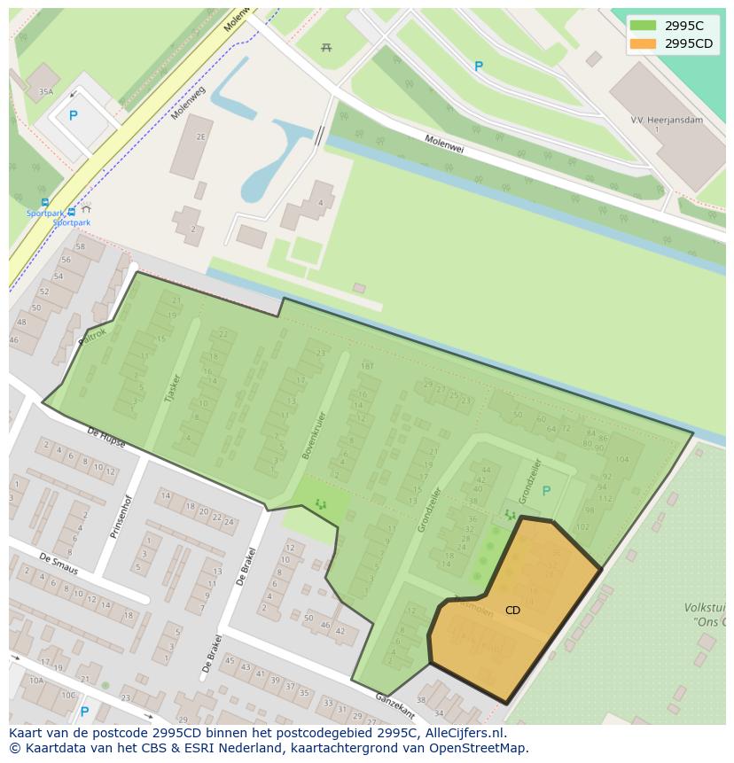 Afbeelding van het postcodegebied 2995 CD op de kaart.