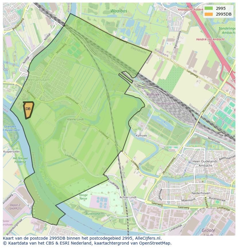Afbeelding van het postcodegebied 2995 DB op de kaart.