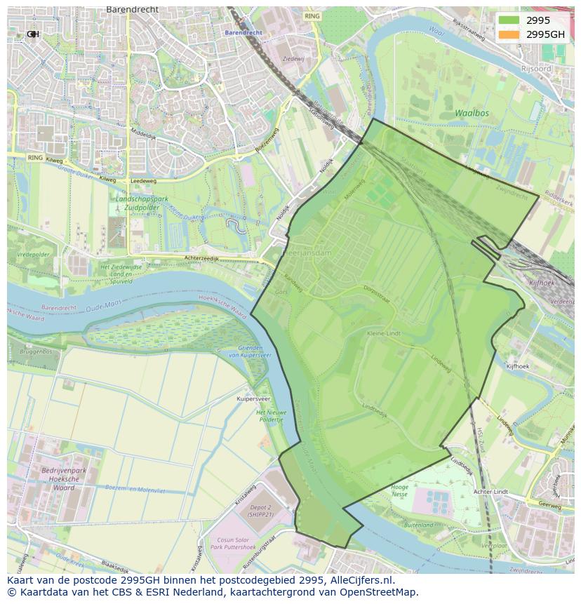 Afbeelding van het postcodegebied 2995 GH op de kaart.