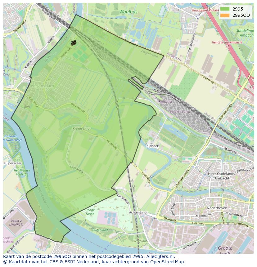 Afbeelding van het postcodegebied 2995 OO op de kaart.