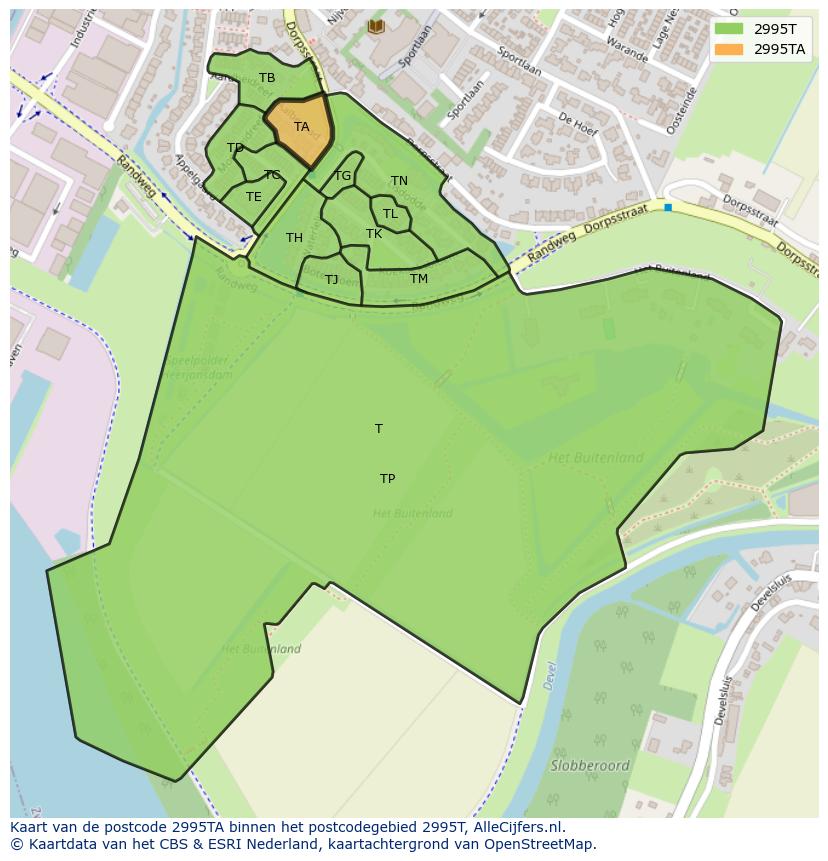 Afbeelding van het postcodegebied 2995 TA op de kaart.
