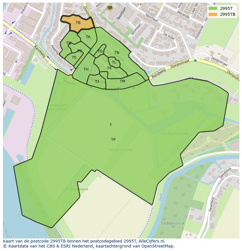 Afbeelding van het postcodegebied 2995 TB op de kaart.