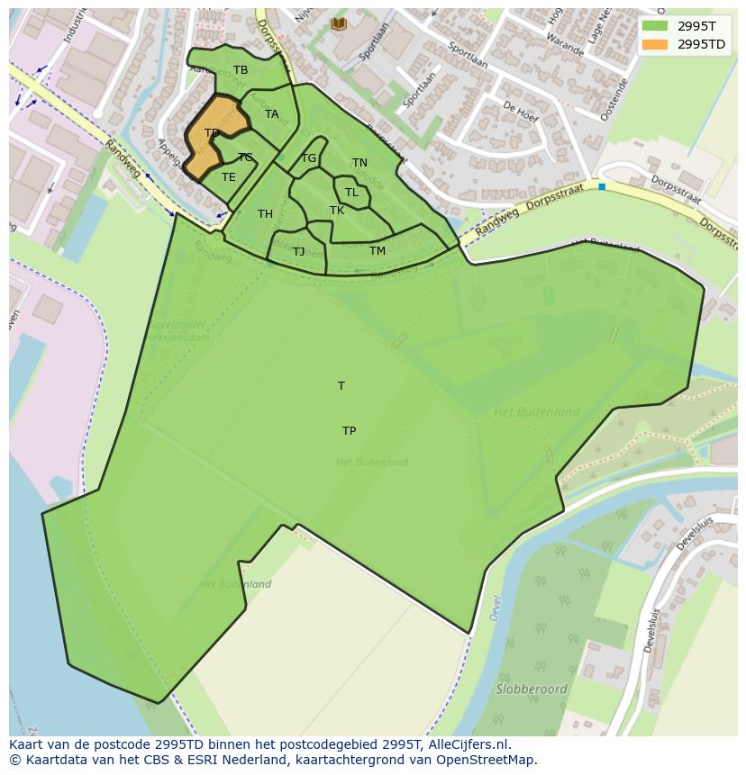 Afbeelding van het postcodegebied 2995 TD op de kaart.