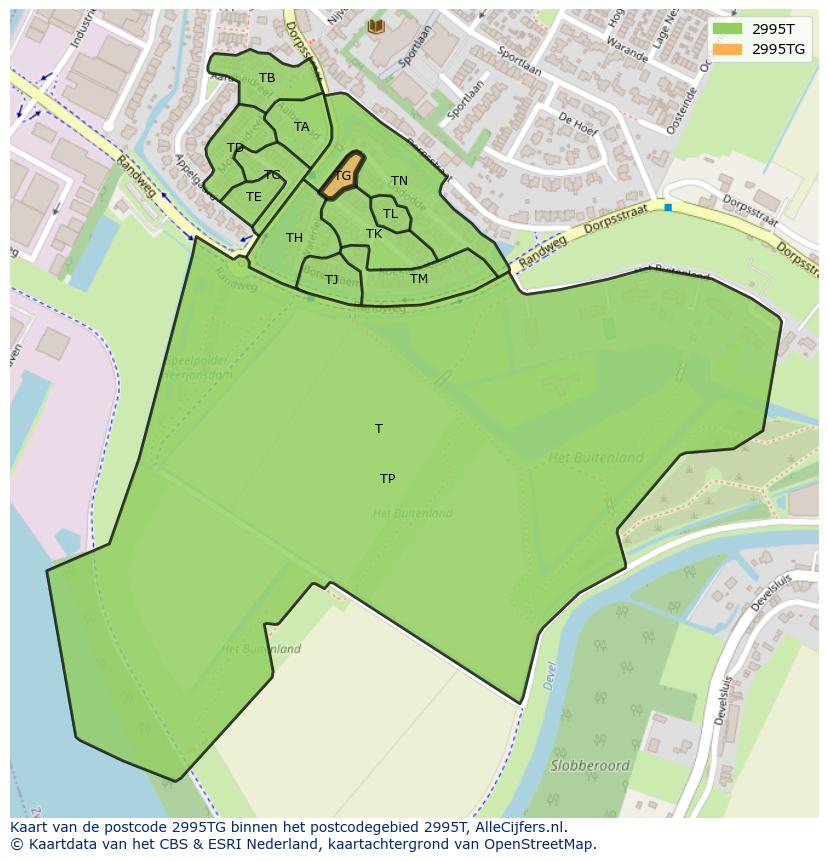 Afbeelding van het postcodegebied 2995 TG op de kaart.