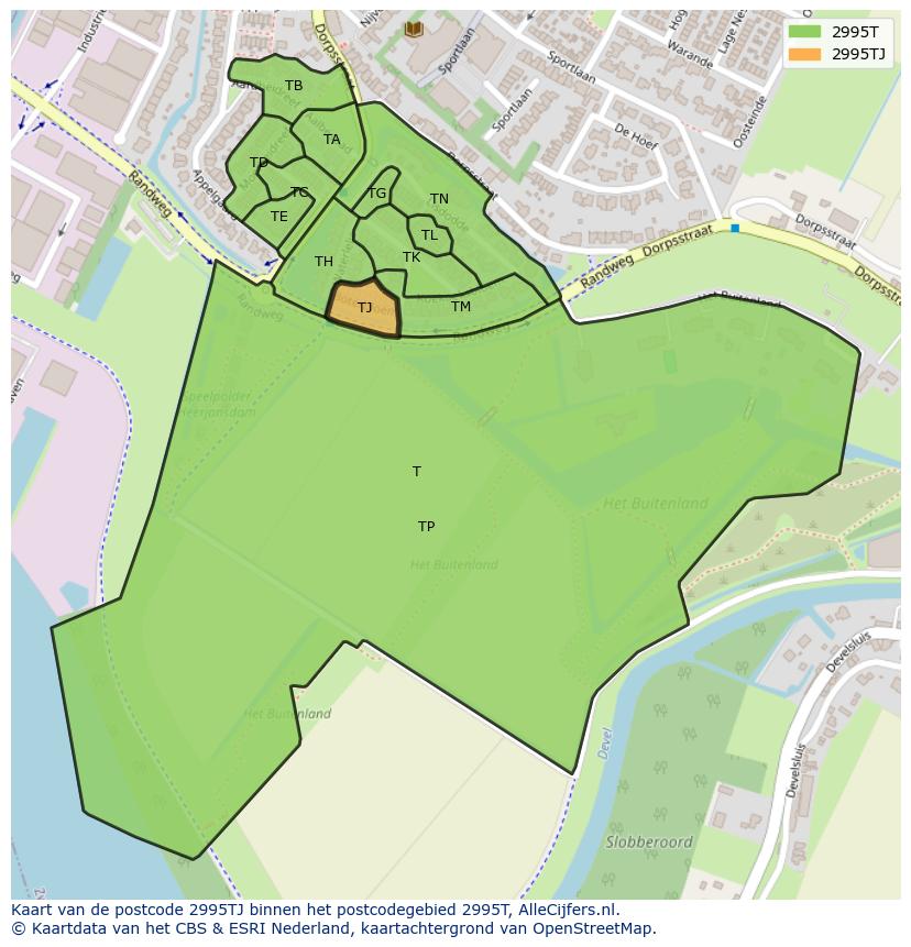 Afbeelding van het postcodegebied 2995 TJ op de kaart.