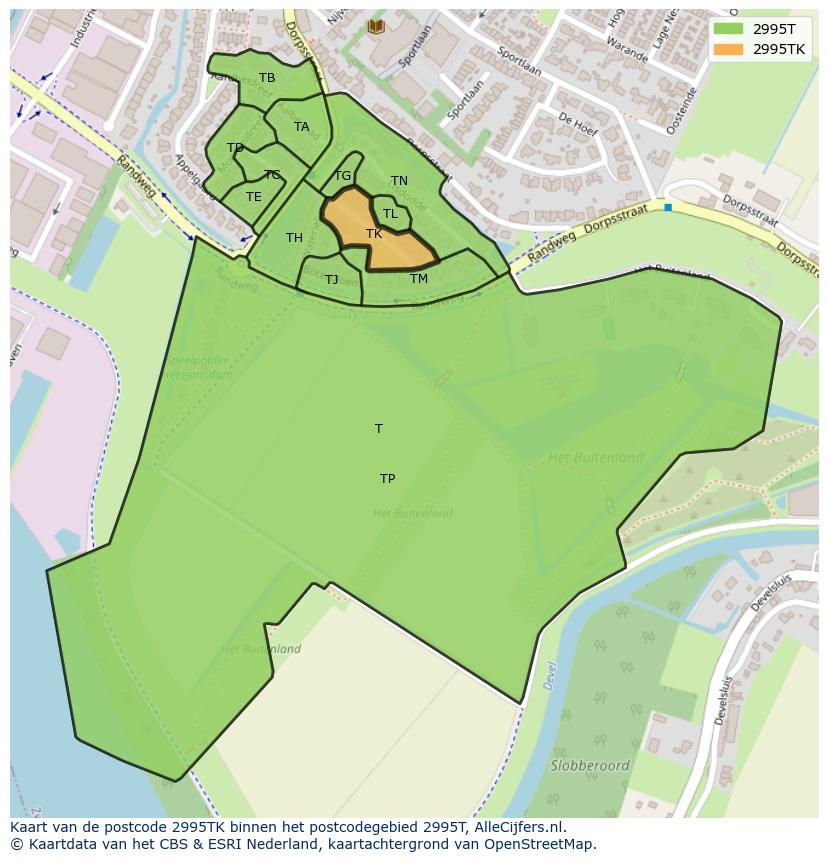 Afbeelding van het postcodegebied 2995 TK op de kaart.