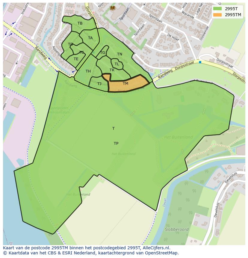 Afbeelding van het postcodegebied 2995 TM op de kaart.