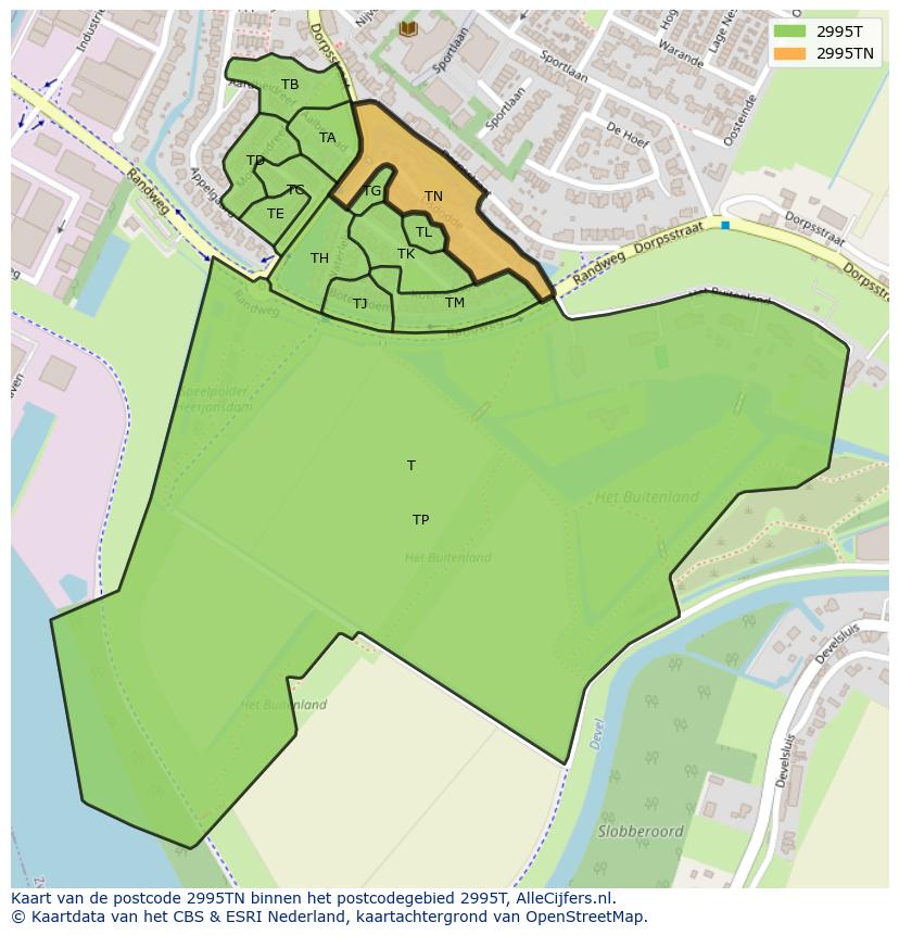 Afbeelding van het postcodegebied 2995 TN op de kaart.