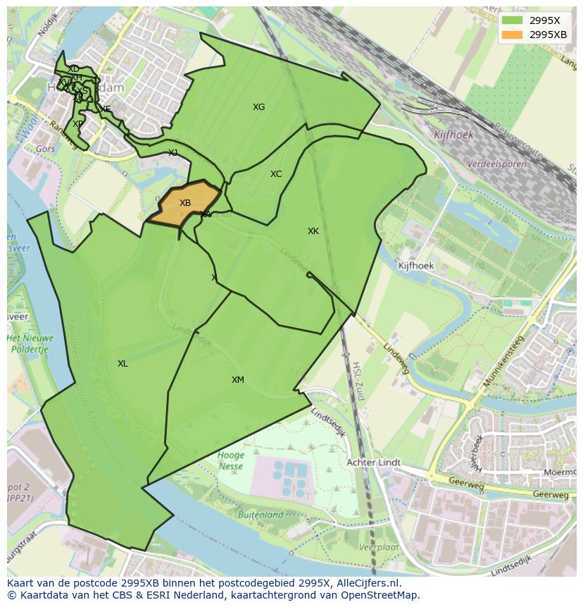 Afbeelding van het postcodegebied 2995 XB op de kaart.