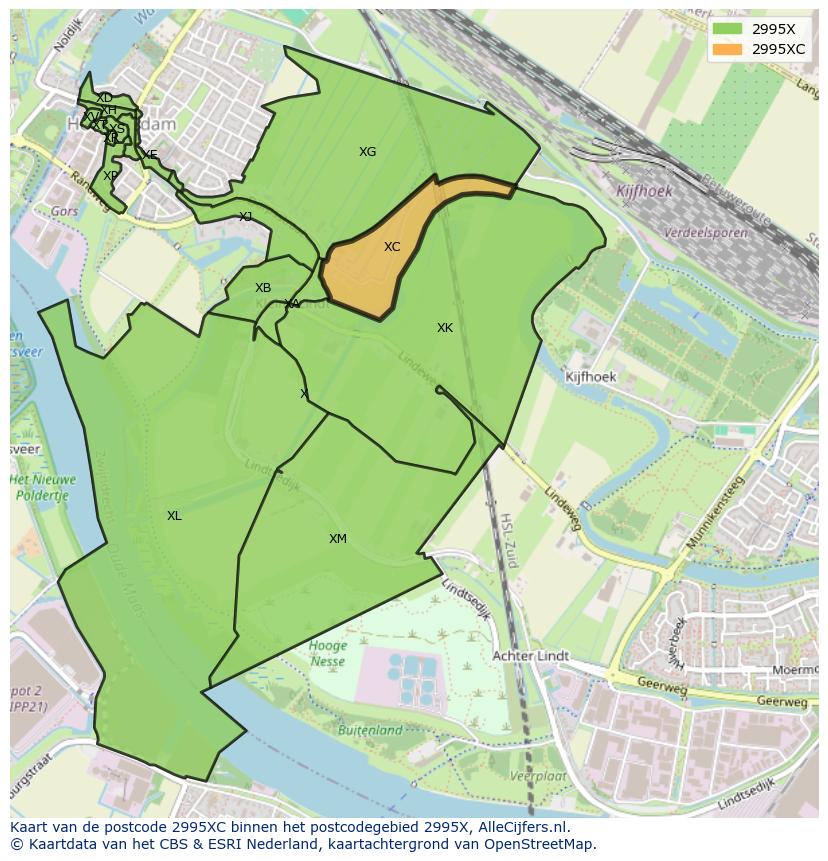 Afbeelding van het postcodegebied 2995 XC op de kaart.