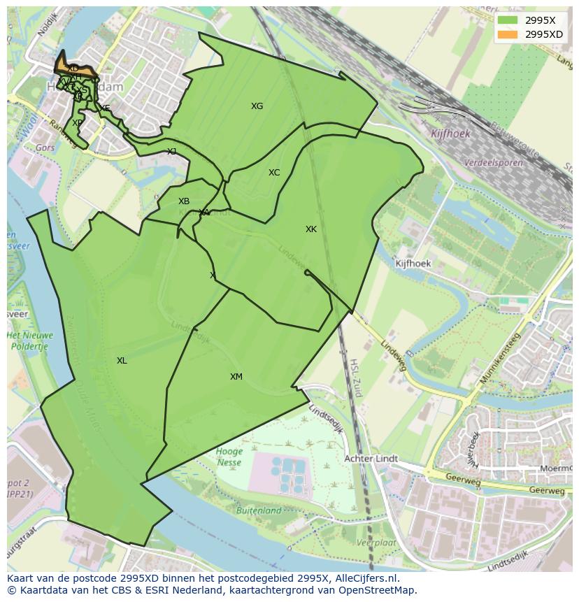 Afbeelding van het postcodegebied 2995 XD op de kaart.