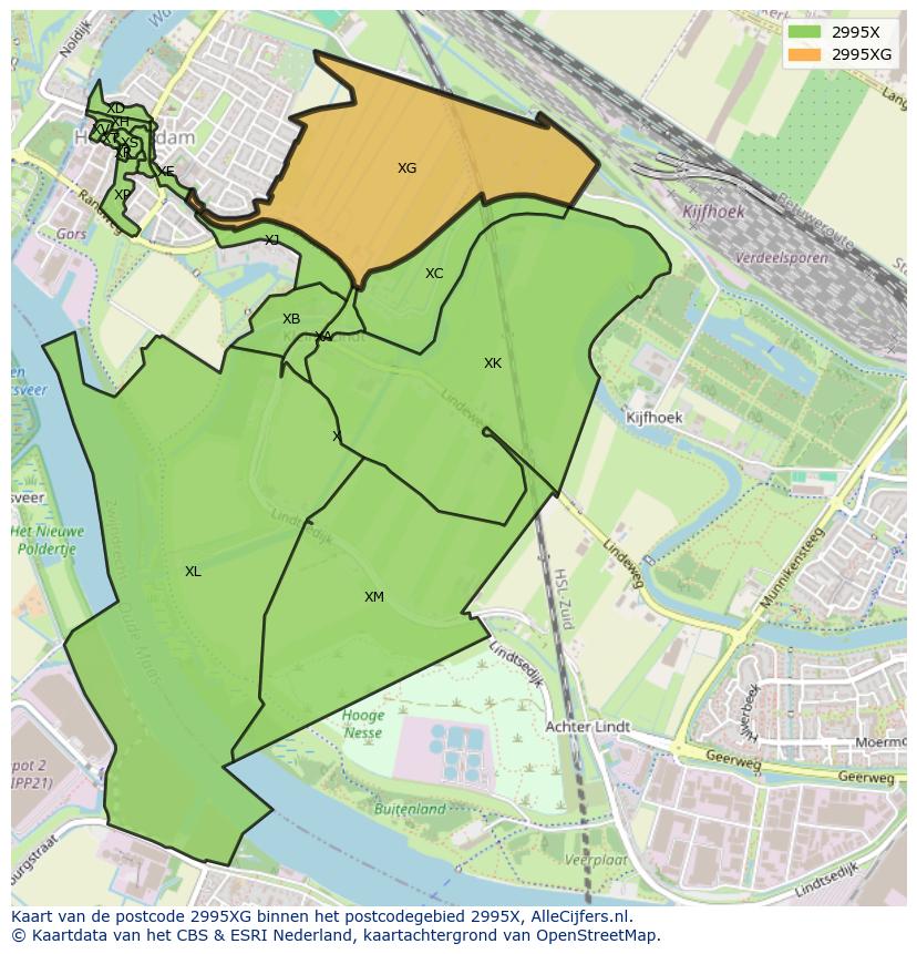 Afbeelding van het postcodegebied 2995 XG op de kaart.