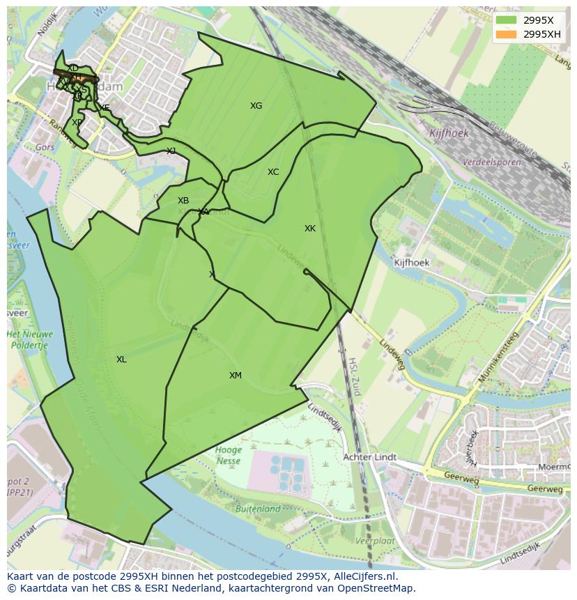 Afbeelding van het postcodegebied 2995 XH op de kaart.
