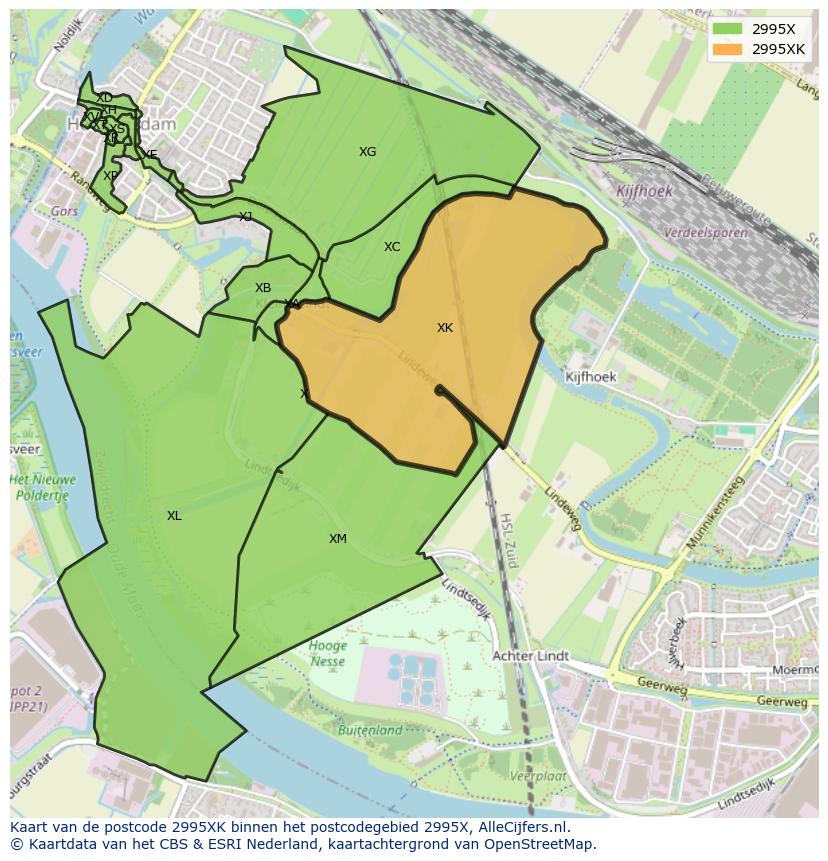 Afbeelding van het postcodegebied 2995 XK op de kaart.
