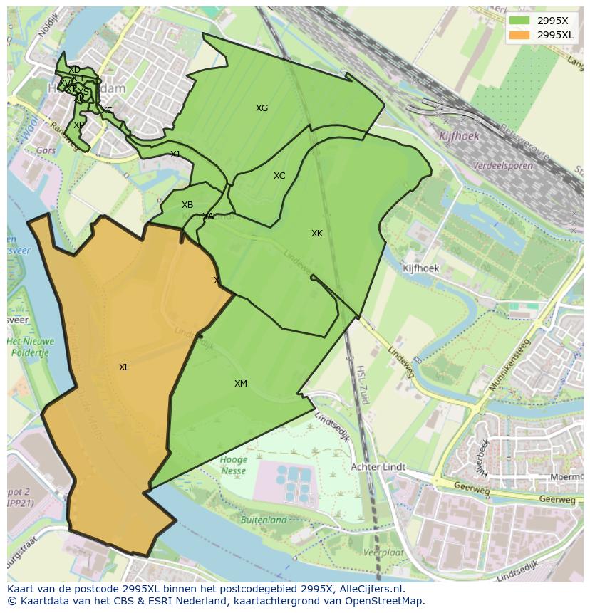 Afbeelding van het postcodegebied 2995 XL op de kaart.