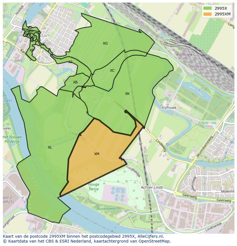 Afbeelding van het postcodegebied 2995 XM op de kaart.