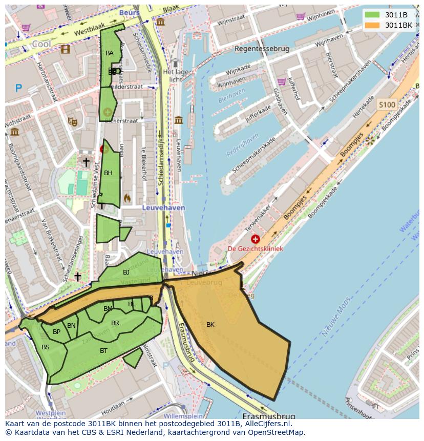 Afbeelding van het postcodegebied 3011 BK op de kaart.