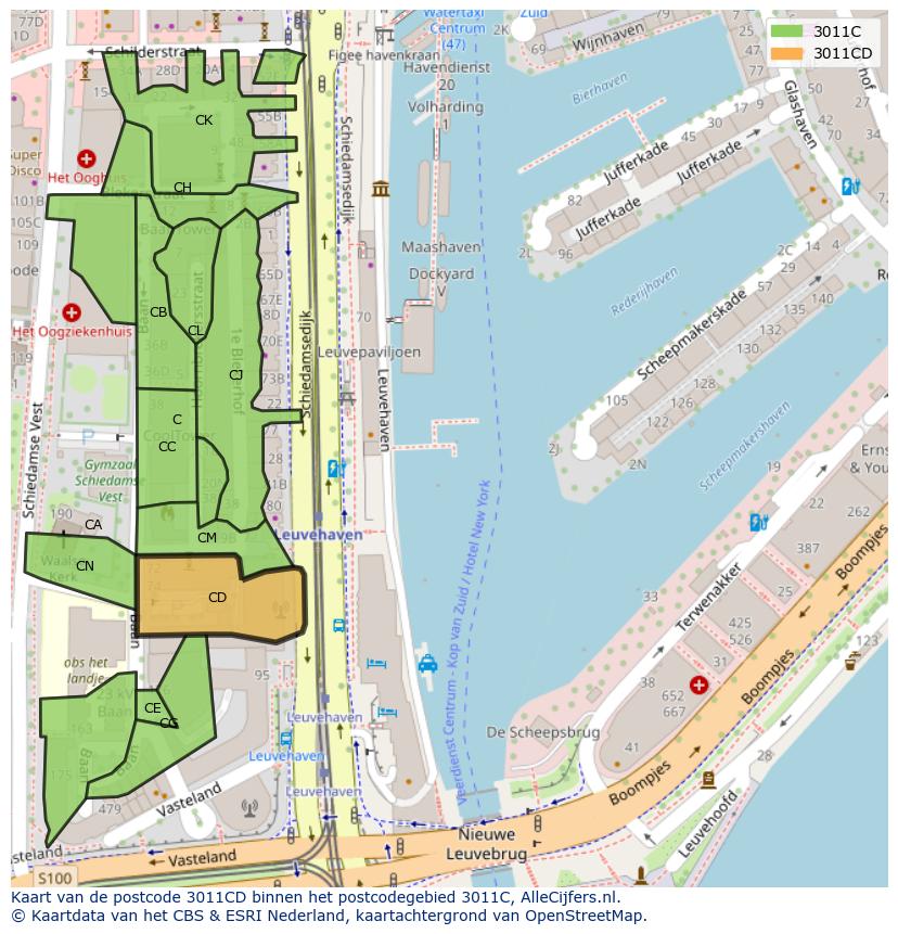 Afbeelding van het postcodegebied 3011 CD op de kaart.