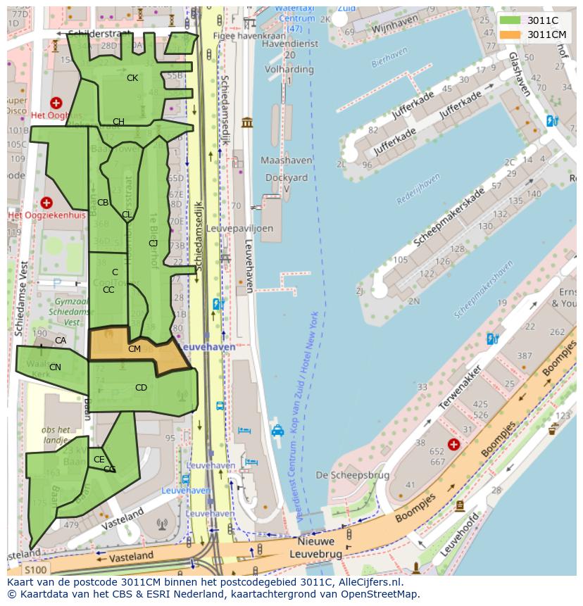 Afbeelding van het postcodegebied 3011 CM op de kaart.